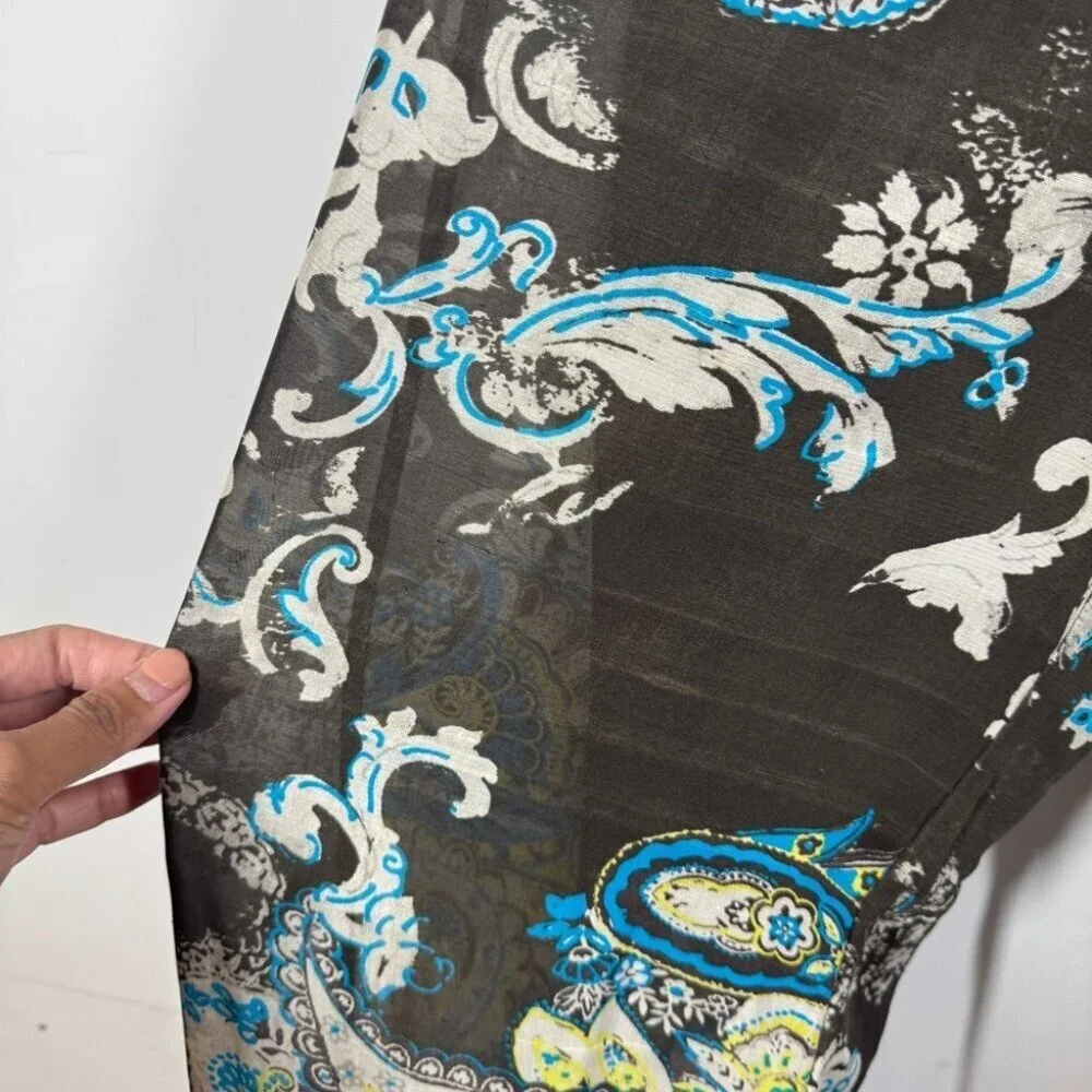 100% Silk Made in Italy Wide Leg Pants Multicolor Paisley Print Size 44  NWT